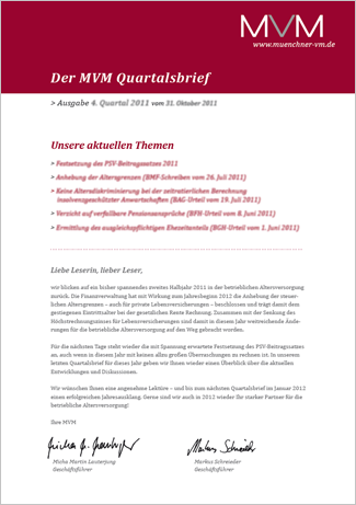 Der MVM Quartalsbrief - Ausgabe 1. Quartal 2016